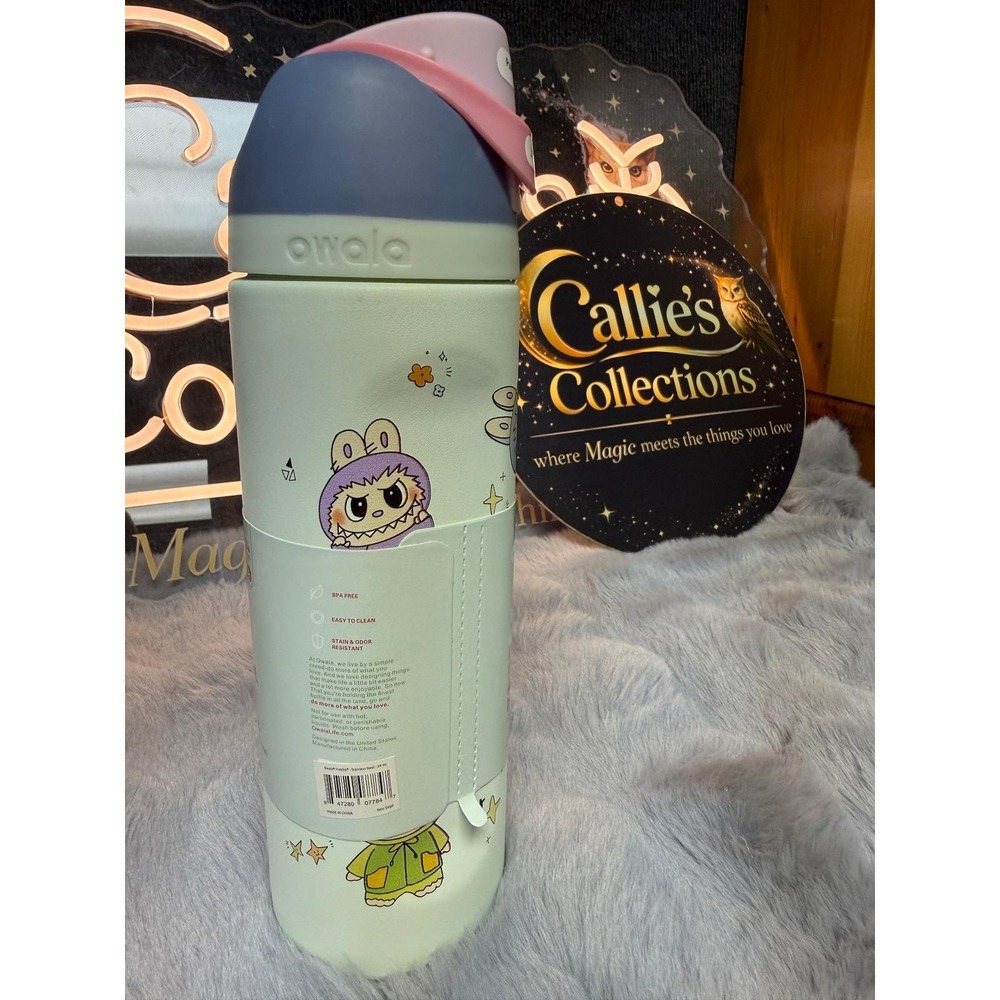Owala FreeSip Water Bottle Labubu 24oz Mint Green Limited Edition Graphic NIB - Picture 4 of 7